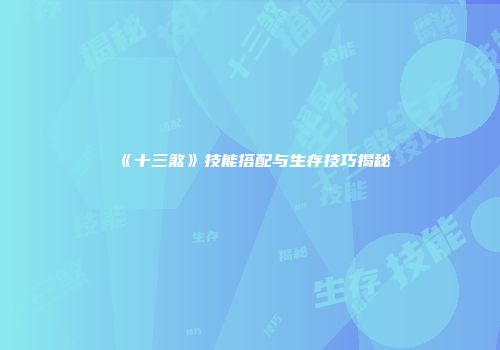 《十三煞》技能搭配与生存技巧揭秘