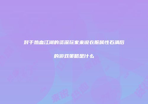 对于热血江湖的资深玩家来说衣服属性石满后的游戏策略是什么
