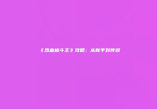 《热血格斗王》攻略：从新手到传说