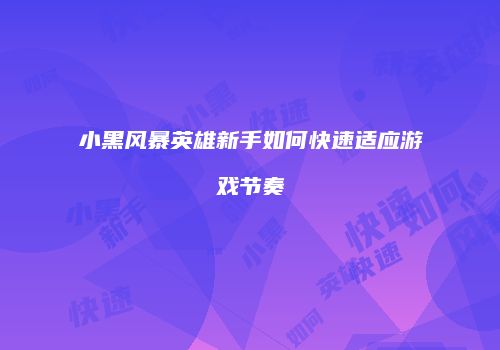 小黑风暴英雄新手如何快速适应游戏节奏