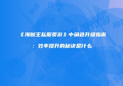 《海贼王私服页游》中角色升级指南:效率提升的秘诀是什么