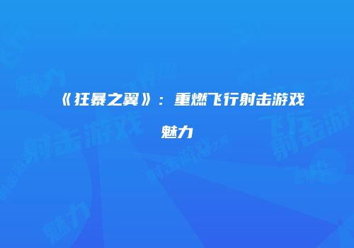 《狂暴之翼》：重燃飞行射击游戏魅力