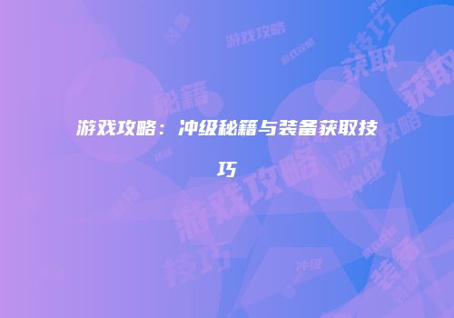 游戏攻略：冲级秘籍与装备获取技巧