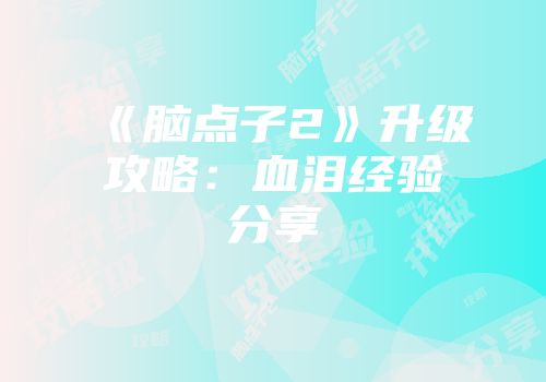 《脑点子2》升级攻略：血泪经验分享