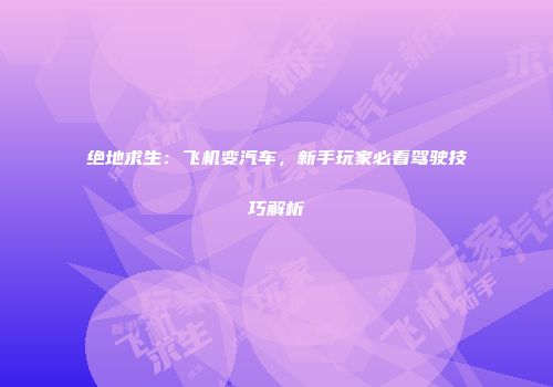 绝地求生：飞机变汽车，新手玩家必看驾驶技巧解析