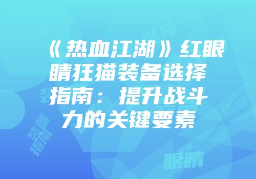 《热血江湖》红眼睛狂猫装备选择指南：提升战斗力的关键要素
