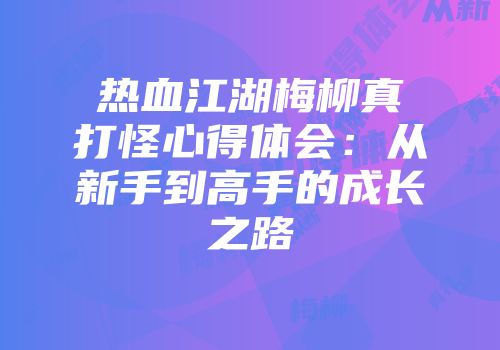 热血江湖梅柳真打怪心得体会：从新手到高手的成长之路