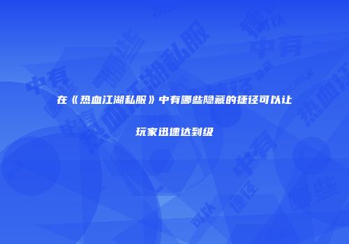 在《热血江湖私服》中有哪些隐藏的捷径可以让玩家迅速达到级