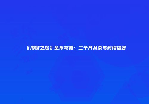 《海贼之怒》生存攻略：三个月从菜鸟到海盗团