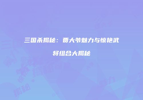 三国杀揭秘：贾大爷魅力与惊艳武将组合大揭秘