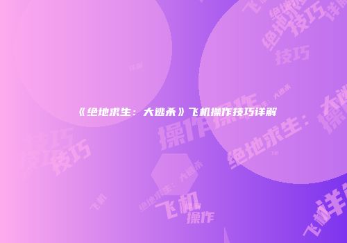 《绝地求生：大逃杀》飞机操作技巧详解