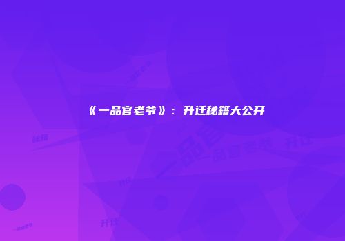 《一品官老爷》：升迁秘籍大公开