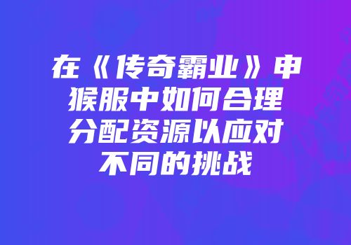 在《传奇霸业》申猴服中如何合理分配资源以应对不同的挑战