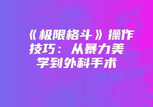 《极限格斗》操作技巧：从暴力美学到外科手术