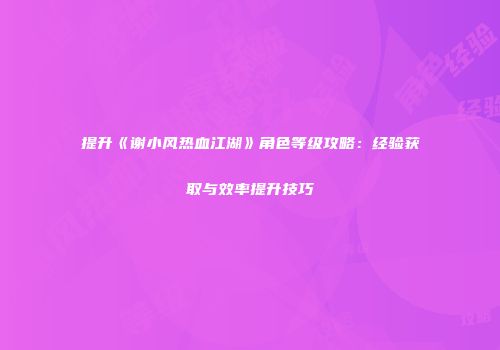 提升《谢小风热血江湖》角色等级攻略：经验获取与效率提升技巧
