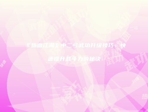 《热血江湖》中二弓武功升级技巧：快速提升战斗力的秘诀