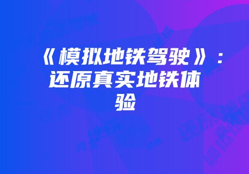《模拟地铁驾驶》：还原真实地铁体验