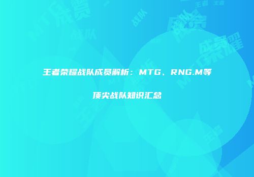 王者荣耀战队成员解析：MTG、RNG.M等顶尖战队知识汇总
