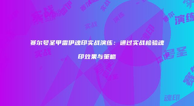 赛尔号圣甲雷伊魂印实战演练：通过实战检验魂印效果与策略