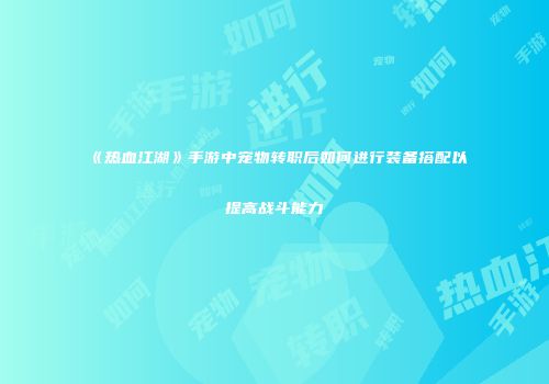 《热血江湖》手游中宠物转职后如何进行装备搭配以提高战斗能力