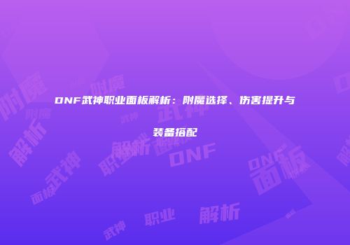 DNF武神职业面板解析：附魔选择、伤害提升与装备搭配