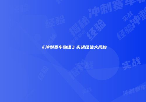 《冲刺赛车物语》实战经验大揭秘