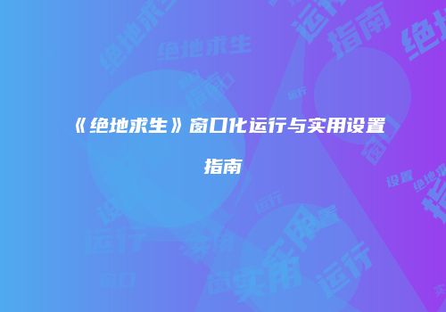 《绝地求生》窗口化运行与实用设置指南