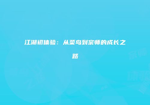 江湖初体验：从菜鸟到宗师的成长之路