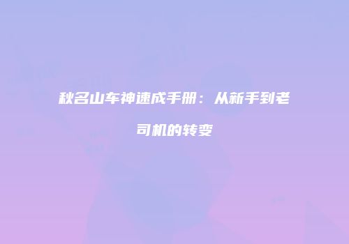 秋名山车神速成手册：从新手到老司机的转变