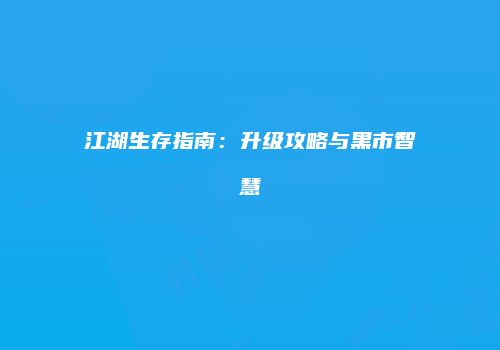 江湖生存指南：升级攻略与黑市智慧