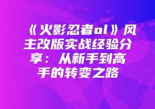 《火影忍者ol》风主改版实战经验分享：从新手到高手的转变之路
