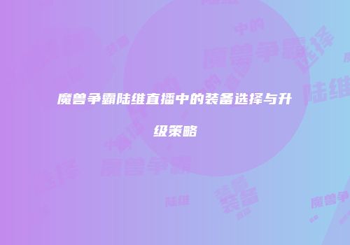 魔兽争霸陆维直播中的装备选择与升级策略