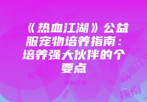 《热血江湖》公益服宠物培养指南：培养强大伙伴的个要点