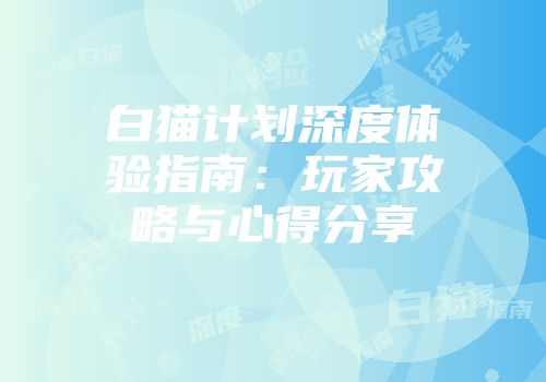 白猫计划深度体验指南：玩家攻略与心得分享