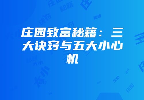 庄园致富秘籍：三大诀窍与五大小心机
