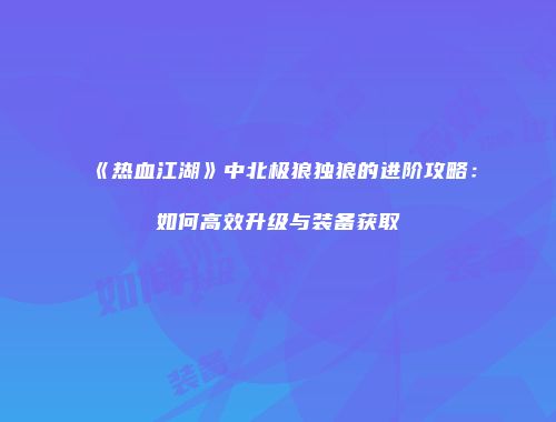 《热血江湖》中北极狼独狼的进阶攻略：如何高效升级与装备获取