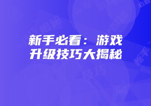 新手必看：游戏升级技巧大揭秘