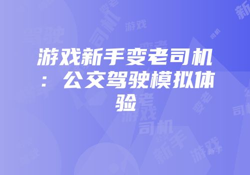 游戏新手变老司机：公交驾驶模拟体验