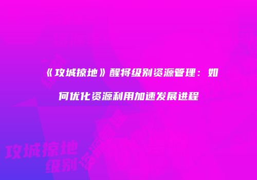 《攻城掠地》醒将级别资源管理：如何优化资源利用加速发展进程