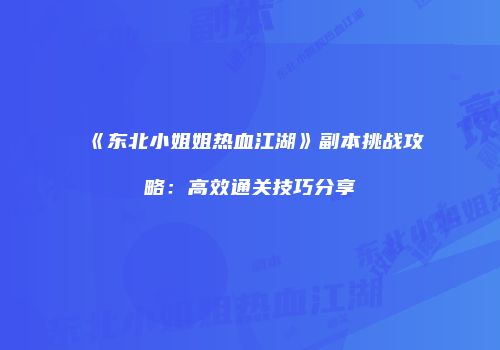 《东北小姐姐热血江湖》副本挑战攻略：高效通关技巧分享