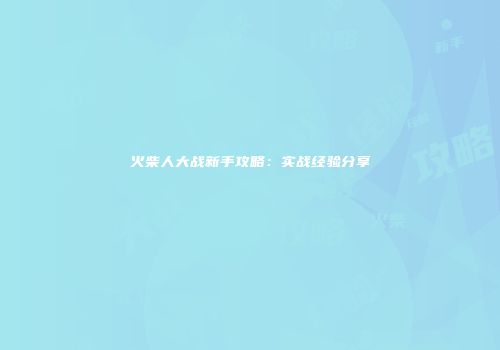 火柴人大战新手攻略：实战经验分享