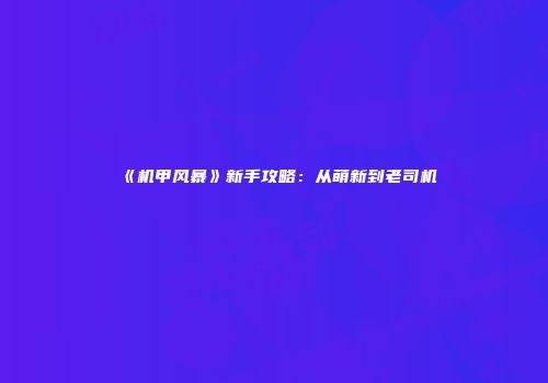 《机甲风暴》新手攻略：从萌新到老司机