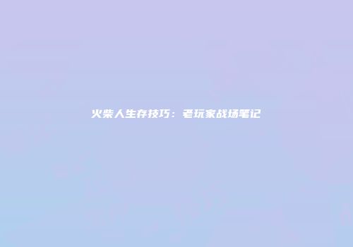 火柴人生存技巧：老玩家战场笔记