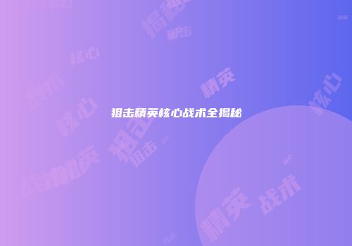 狙击精英核心战术全揭秘
