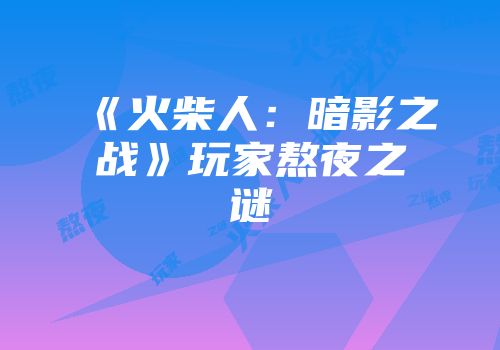 《火柴人：暗影之战》玩家熬夜之谜