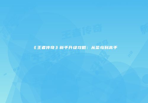 《王者传奇》新手升级攻略：从菜鸟到高手