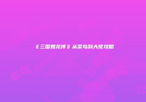 《三国如龙传》从菜鸟到大佬攻略