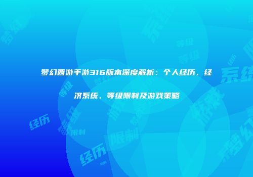 梦幻西游手游316版本深度解析：个人经历、经济系统、等级限制及游戏策略