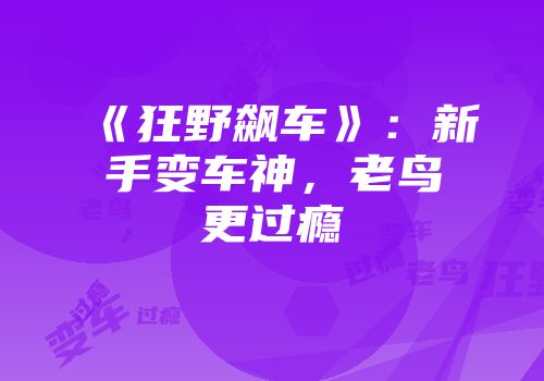 《狂野飙车》：新手变车神，老鸟更过瘾