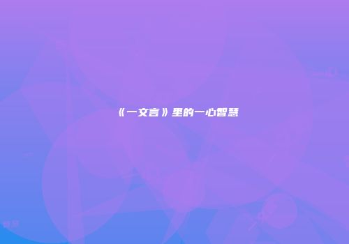 《一文言》里的一心智慧